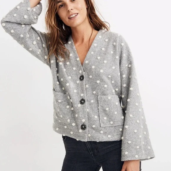 Madewell Texture & Thread Boxy Bobble Cardigan Polka dot Grey Size: Medium - Picture 5 of 12